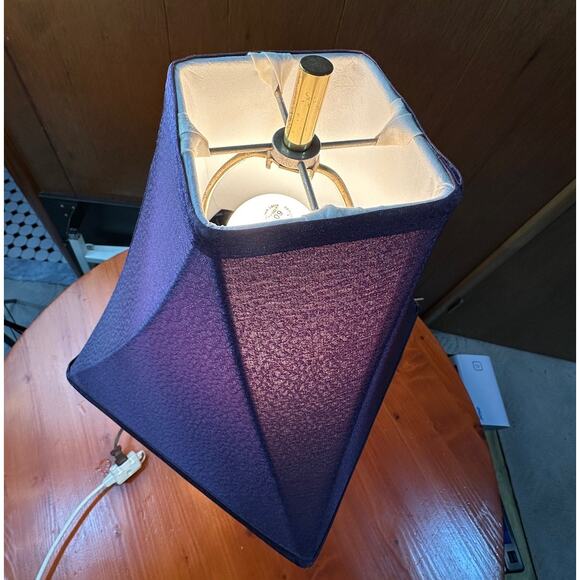 Vintage Quirky Angular Gold Metal Lamp with Purple Shade - Picture 7 of 10